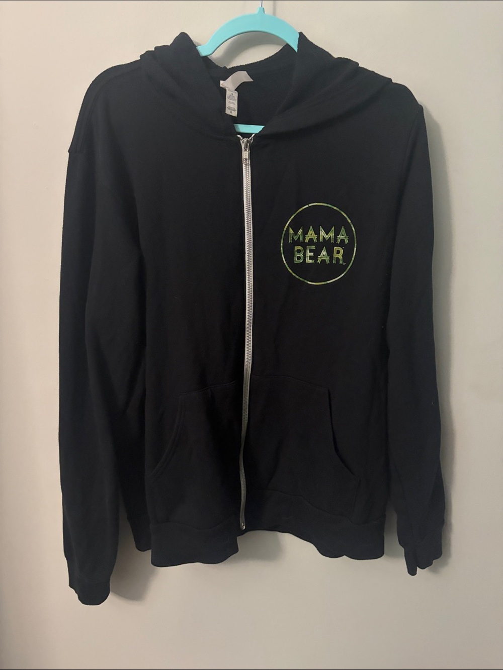 Mama Bear Black Zip Hoodie with Lime Logo